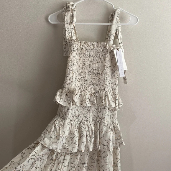 House of Harlow 1960 Smocked Tiered Ruffle Linen Maxi Dress Floral Print…​ - Picture 2 of 5